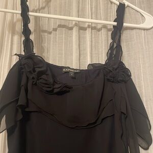 Express Black Sleeveless Ruffled Blouse Tank, Small
